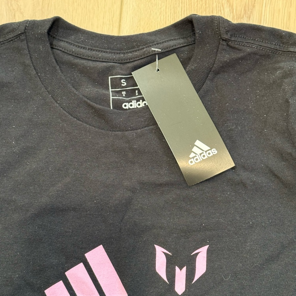 Adidas Black Tee with Pink Logo